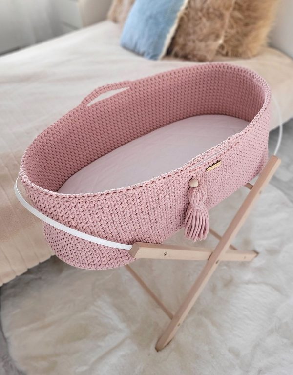 Moses basket BOHO Handmade with stand - pastel pink - Image 4
