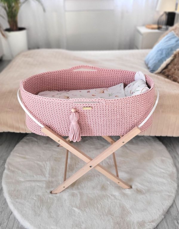 Moses basket BOHO Handmade with stand - pastel pink - Image 5