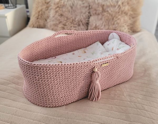 Moses basket BOHO Handmade with stand - pastel pink - Image 7