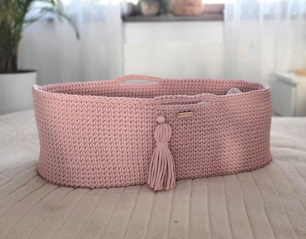 Moses basket BOHO Handmade with stand - pastel pink - Image 8