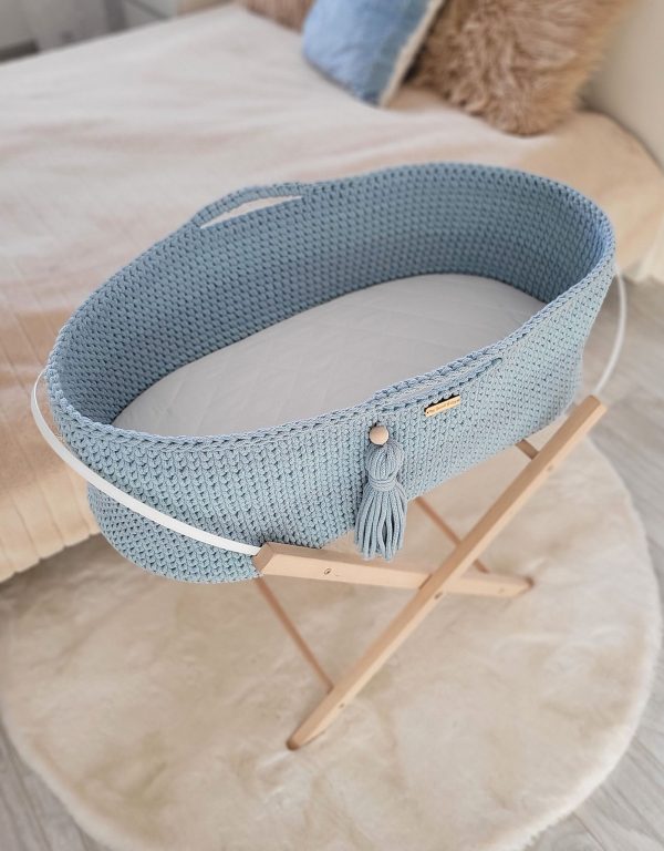 Moses basket BOHO Handmade with stand - misty blue - Image 2
