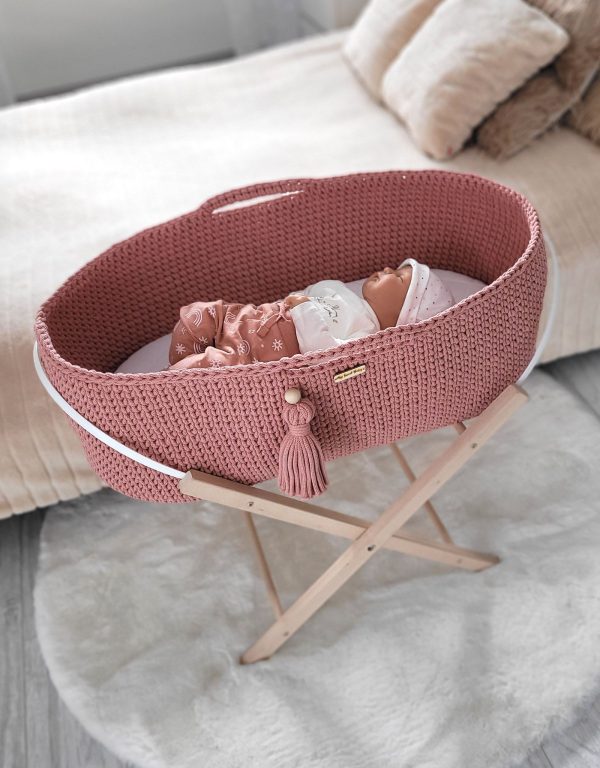 Moses basket BOHO Handmade with stand - blush - Image 2
