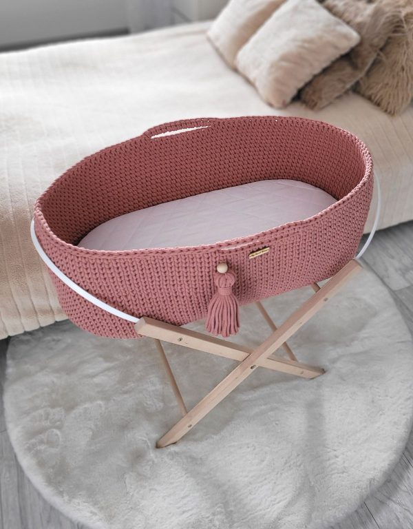 Moses basket BOHO Handmade with stand - blush - Image 3