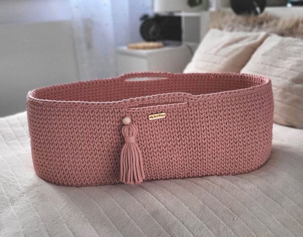Moses basket BOHO Handmade cotton with mattress - blush