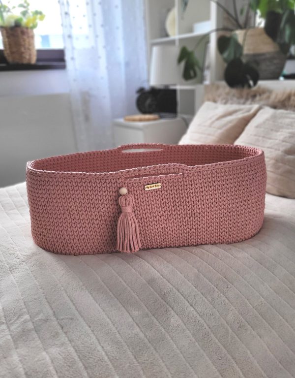 Moses basket BOHO Handmade cotton with mattress - blush - Image 4