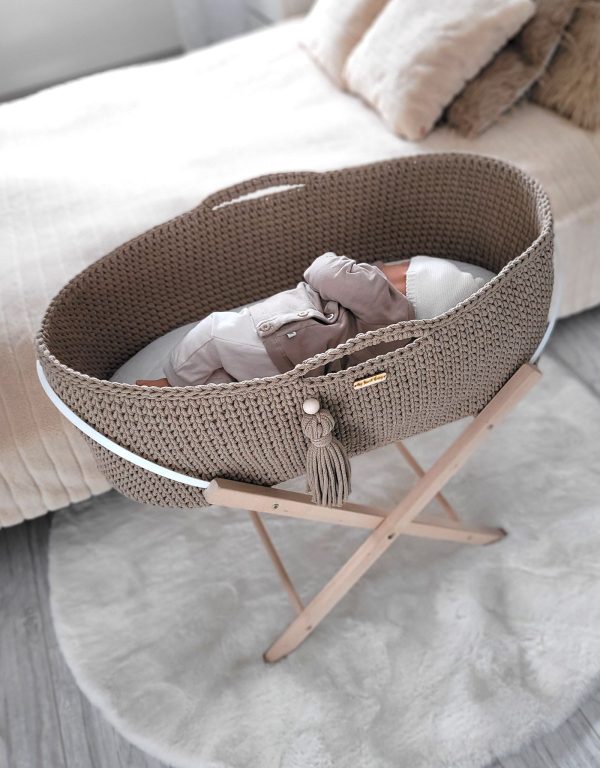 Moses basket BOHO Handmade cotton with mattress - sand - Image 2