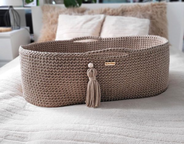 Moses basket BOHO Handmade cotton with mattress - sand