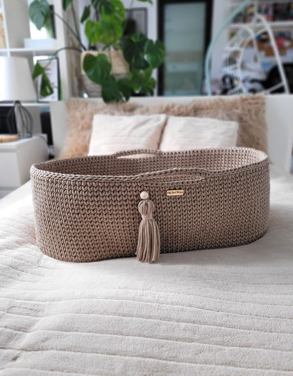 Moses basket BOHO Handmade cotton with mattress - sand - Image 3