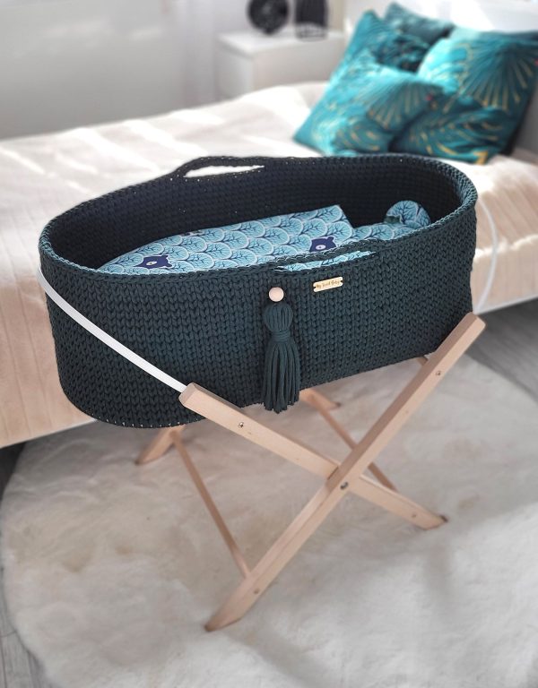 Moses basket BOHO Handmade with stand - bottle green - Image 5