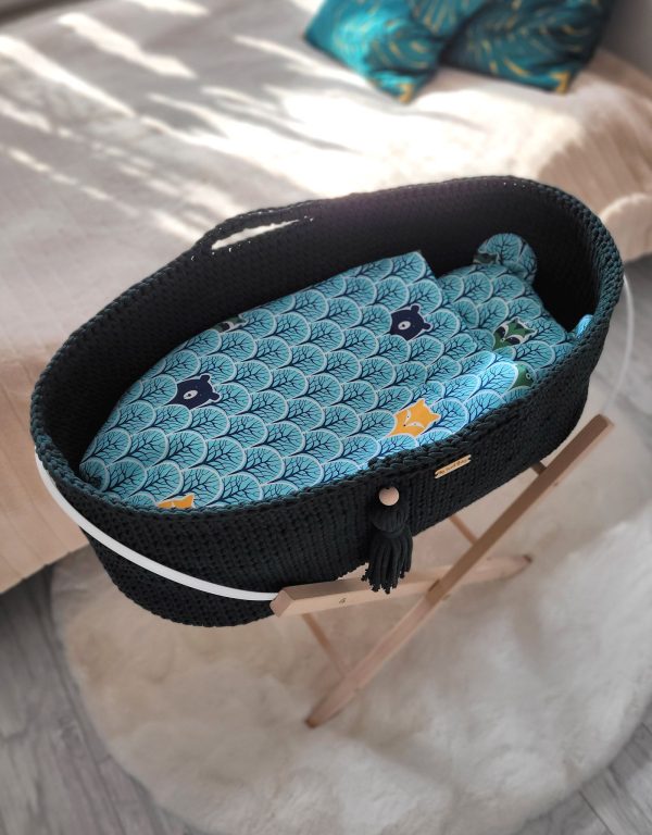 Moses basket BOHO Handmade with stand - bottle green - Image 6