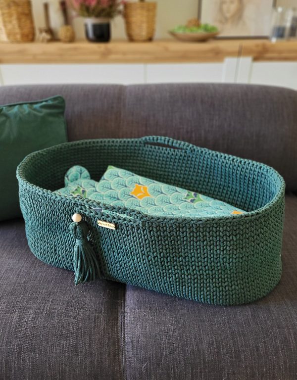 Moses basket BOHO Handmade with stand - bottle green - Image 7