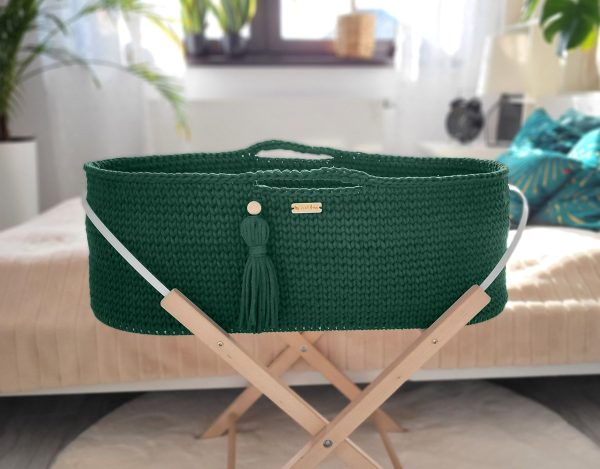 Moses basket BOHO Handmade cotton with mattress - bottle green