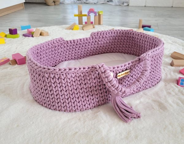 Moses basket BOHO cotton - doll carrier - lavender