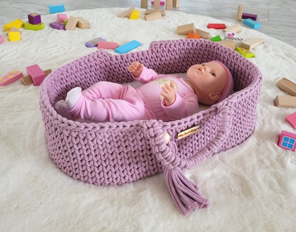 Moses basket BOHO cotton - doll carrier - lavender - Image 4