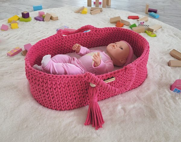 Moses basket BOHO cotton - doll carrier - fuchsia - Image 2