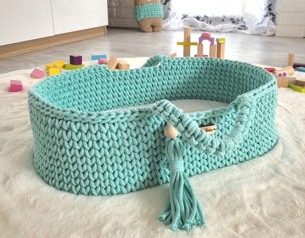 Moses basket BOHO cotton - doll carrier - mint
