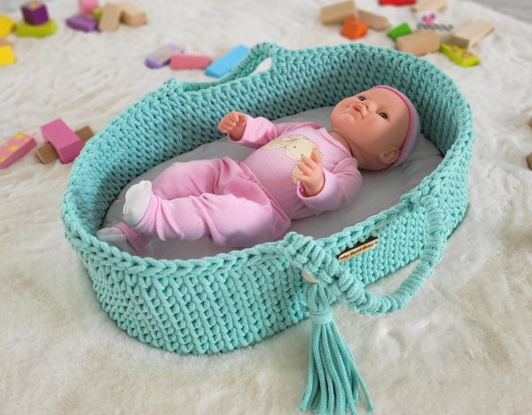 Moses basket BOHO cotton - doll carrier - mint - Image 4