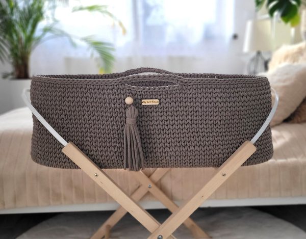 Moses basket BOHO Handmade cotton with mattress - mocca