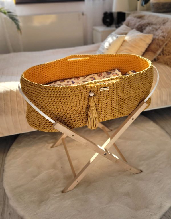 Moses basket BOHO Handmade with stand - honey yellow - Image 3