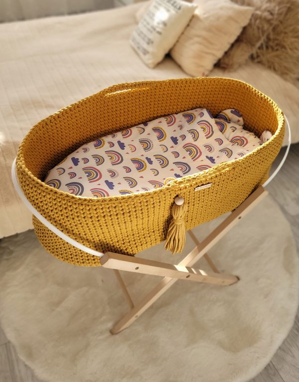 Moses basket BOHO Handmade with stand - honey yellow - Image 4