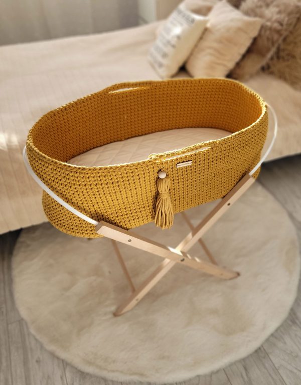Moses basket BOHO Handmade with stand - honey yellow - Image 5