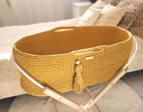 Moses basket BOHO Handmade cotton with mattress - honey yellow