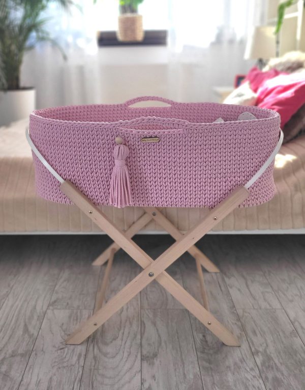 Moses basket BOHO Handmade cotton with mattress - pink - Image 2