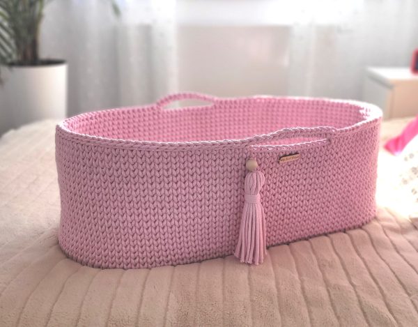 Moses basket BOHO Handmade with stand - pink - Image 2