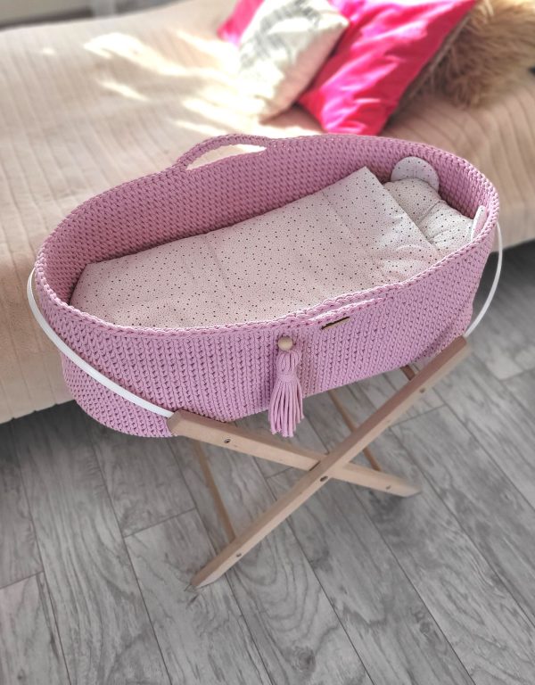 Moses basket BOHO Handmade cotton with mattress - pink - Image 3
