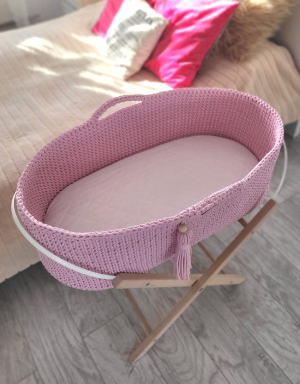 Moses basket BOHO Handmade cotton with mattress - pink - Image 4
