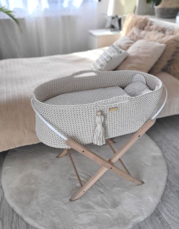 Moses basket BOHO Handmade with stand - cream - Image 3
