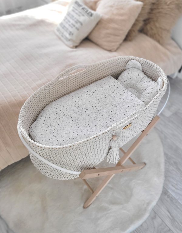 Moses basket BOHO Handmade with stand - cream - Image 4