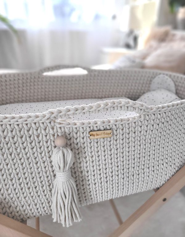 Moses basket BOHO Handmade with stand - cream - Image 6