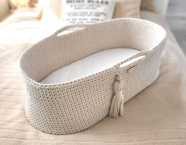 Moses basket BOHO Handmade cotton with mattress - cream