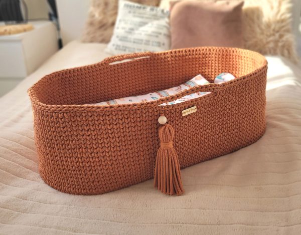 Moses basket BOHO Handmade cotton with mattress - terracotta