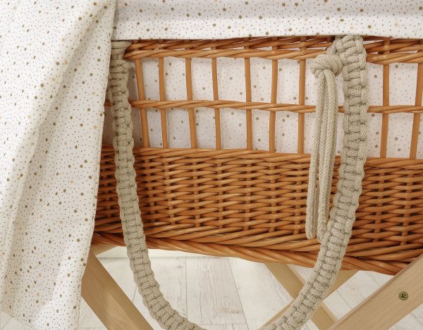 Moses wicker basket in BOHO style with stand with cotton lining - mini gold stars - Image 2