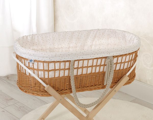 Moses wicker basket in BOHO style with cotton lining - mini gold stars - Image 2