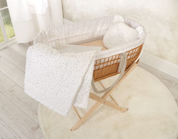 Moses wicker basket in BOHO style with cotton lining - mini gold stars - Image 3