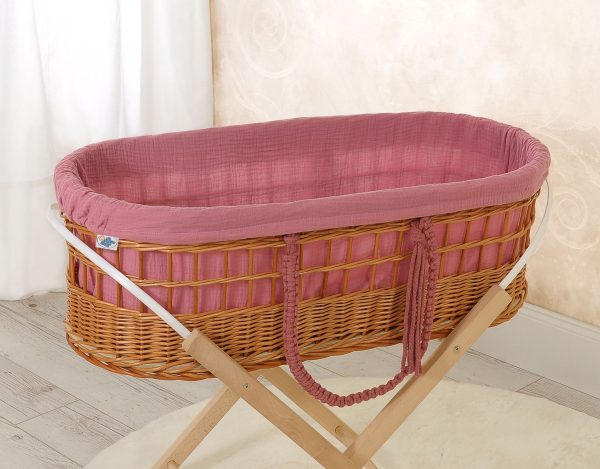 Moses wicker basket in BOHO style with muslin lining - pastel violet - Image 3