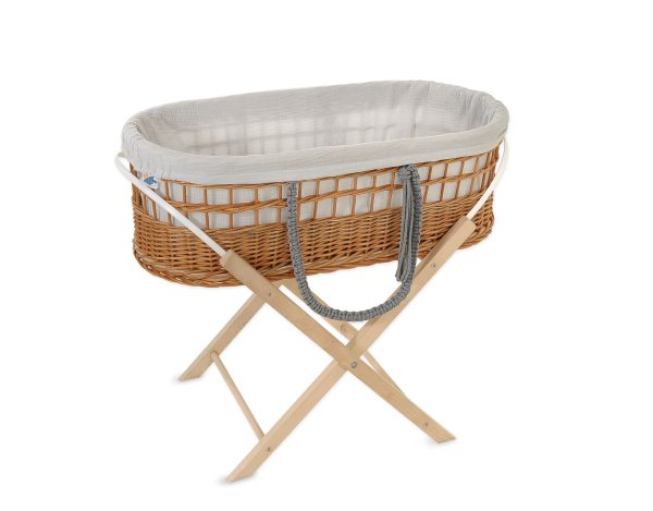 Moses wicker basket in BOHO style with stand with muslin lining - grey