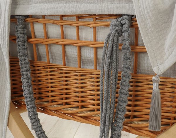 Moses wicker basket in BOHO style with stand with muslin lining - grey - Image 5
