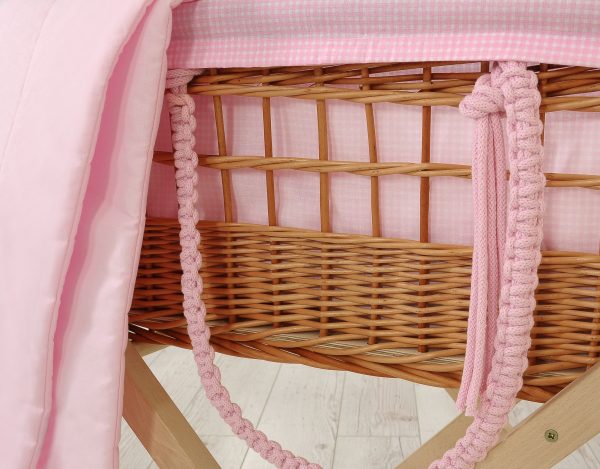 Moses wicker basket in BOHO style with stand with cotton lining - pink checkered - Image 5