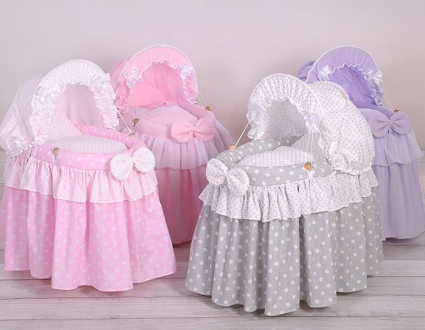 Wicker crib for doll - Moses basket for dolls with hood - grey - Image 5