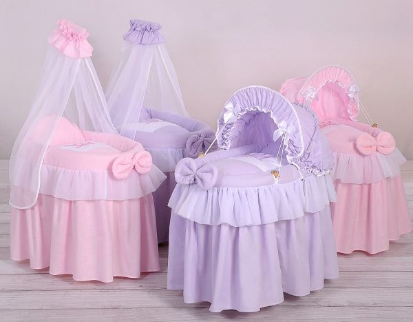 Wicker crib for doll - Moses basket for dolls with hood - lilac - Image 5