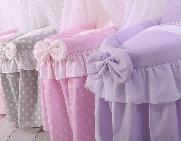 Wicker crib for doll - Moses basket for dolls with hood - lilac - Image 6