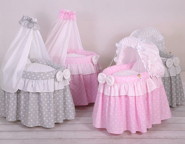 Wicker crib for doll - Moses basket for dolls with drape - grey - Image 8