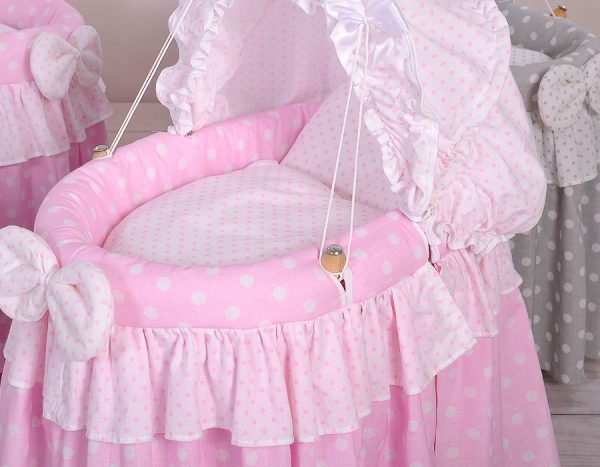 Wicker crib for doll - Moses basket for dolls with hood - pink - Image 7