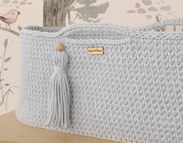 Moses basket BOHO Handmade with stand - light gray - Image 5