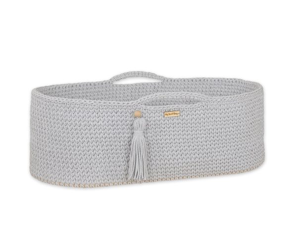 Moses basket BOHO Handmade cotton with mattress - light gray - Image 5