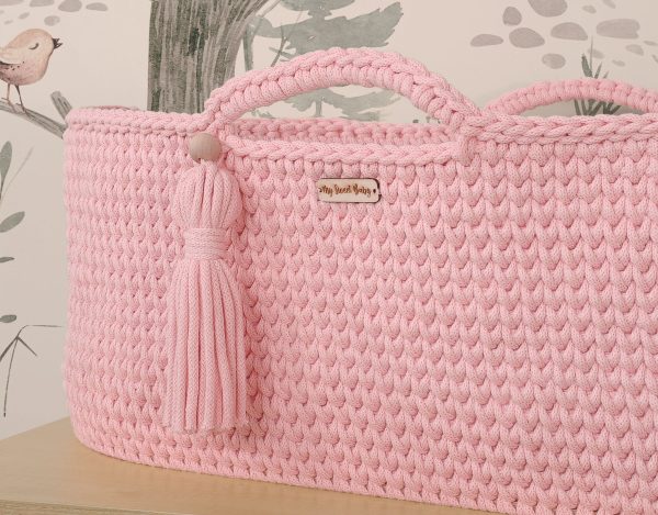 Moses basket BOHO Handmade with stand - pink - Image 5